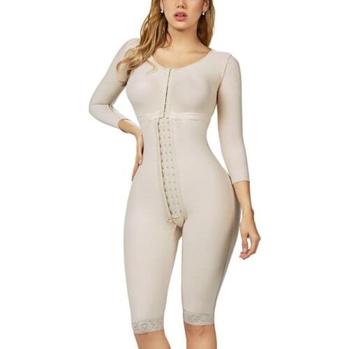 Medium Compression Postoperative Bodysuit Knee With Bra Long Sleeves Shapewear Postpartum Repair Reductive Fajas Tummy Control