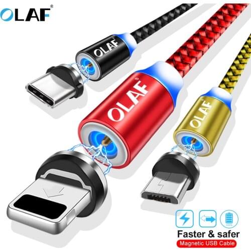 OLAF Magnetic USB Cable For iphone X XS Max Fast Charging Micro USB Type C Cable Magnet Charger Wire For Samsung Xiaomi Huawei