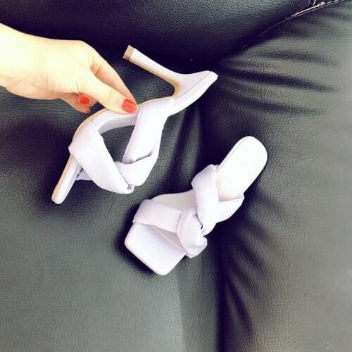 2020 Plus Size Fashion Women Summer Pumps Shoes Fabric 10cm High Heels Concise Sexy Solid Outside Female Slides35-43