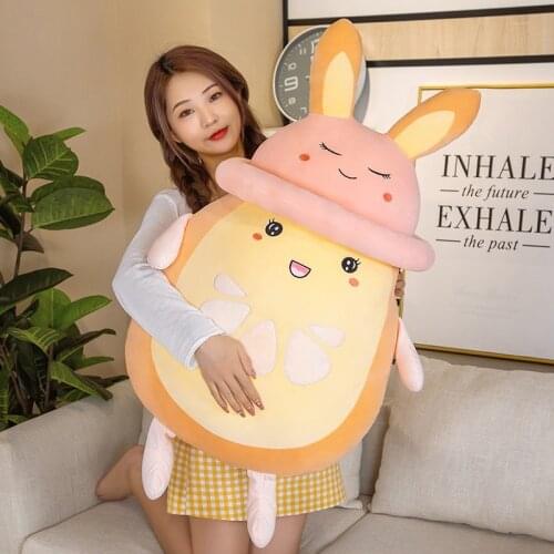 Gaint Bunny Ears Stuffed Avocado Plush Toys Soft Big Orange Pillow Kawaii Room Decor Sleep Cushion Birthday Gifts For Children