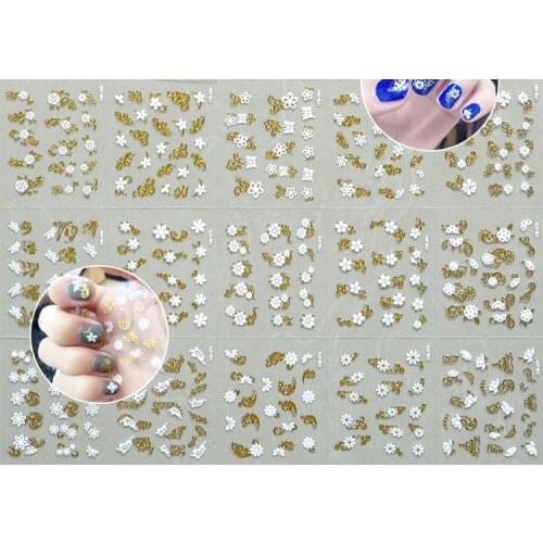 Adhesive Sticker 1 set== 30pcs Gold 3D Glitter Nail Sticker Heart /Crown Bowknot /Butterfly/ Flower Nail Art Decoration Stickers
