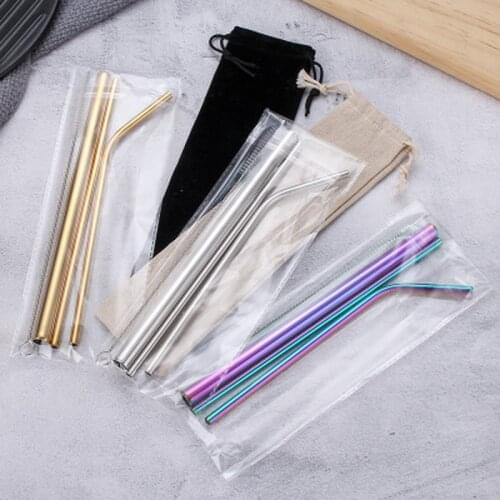 New 4 Pcs/Set Reusable Metal Drinking Straws 304 Stainless Steel Sturdy Bent Straight Drinks Straw