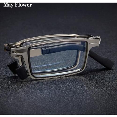May Flower Blue Anti-Light Reading Glasses Metal Foldable Presbyopia Eyewear With Case Thin Magnifying glasses Men Women+3+3.5+4