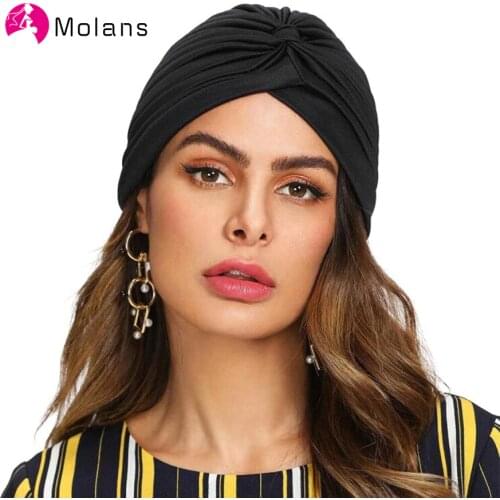 Molans Women Turban Hat Hijab 2020 New Spring Black White Head Wrap Femme Musulman Headband