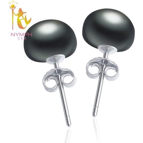 [NYMPH]Pearl Earrings Sterling Silver Jewelry Natural Freshwater Pearl Stud Earrings For Women Girl Party Fine Jewelry [E253-H]