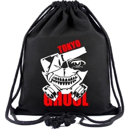 Drawstring Bag of Anime Tokyo Ghoul Cosplay Accessories Bag Kaneki Ken Black Canvas Backpack for Boy Girl Gift