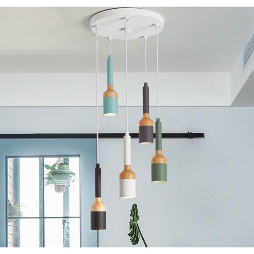 Triple LED Pendant Lights With Metal Lampshade For Dining Room Single Wood Decor Pendant Lamp Restaurant Lustre Lighting
