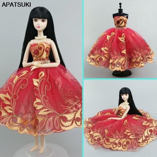 High Quality Red Ballet Dress For Barbie Doll Outfits 1/6 Doll Accessories Rhinestone Clothes 3-layer Skirt Ball Party Gown Toy