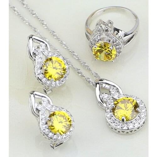 925 Sterling Silver Jewelry Yellow Cubic Zirconia White Zircon Jewelry Sets For Women Wedding Earring/Pendant/Necklace/Ring