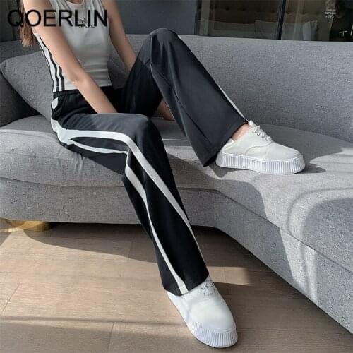 QOERLIN Side Color Contrast Straight Suits Pants Women Spring Summer 2021 New High Waist Drape Suits Trouser Plus Size Fashion
