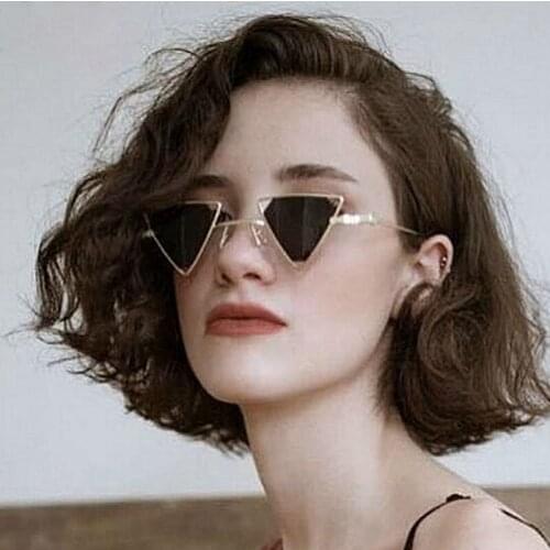 2021 Punk Style Triangle Sunglasses Women Retro Openwork Metal Frame Eyeglasses UV400 90S Hip Hop Tinted Color Lens Sun Glasses