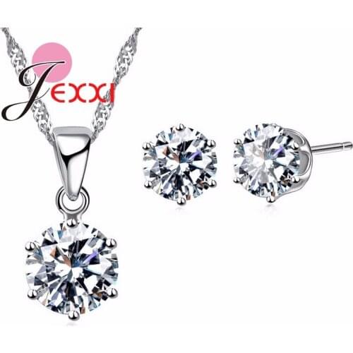 Fashion 925 Sterling Silver Jewelry Sets Cubic Zircon Statement Necklace Stud Earrings Wedding Jewelry Sets For Women Gift