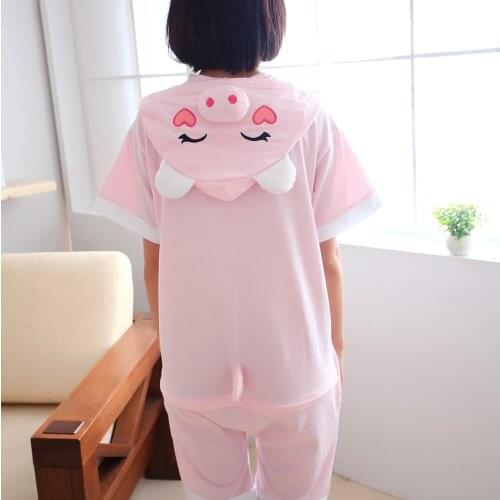 Animal Pig Pajamas Kigurumi Adult Pyjama Family Pajama Sets Women Men Summer Cotton Hoodie Mom Daughter Onesies Sleepwear