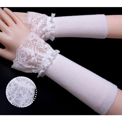 Winter warm Cuffs knitted Fake Sleeves Lace Fake Cuffs Gloves Arm Covers lace sunscreen cuffs arm sleeve Arm Warmers White Black