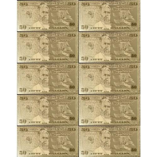 10pcs/lot Colorful USA Banknotes 50 Dollar Bank Note In 24K Gold Plated Decorative Collection Gift
