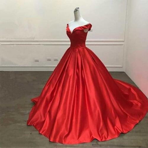 2021 Elegant Simple Red Prom Dresses V Neck Ball Gowns Cap Sleeve Satin vestidos de formatura Backless Reflective Dress