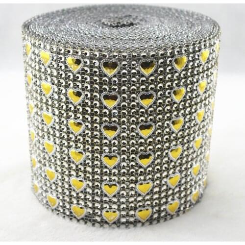 24 Row Rhinestone Mesh Ribbon Gold Heart Silver Diamante Wedding Table Wrap