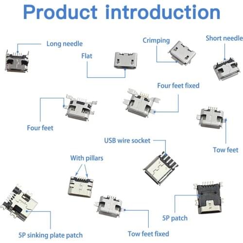 240 Pcs/box 24 Models Micro USB Connector Socket Jack USB Connectors Charging For MP3 Lenovo ZTE Huawei Samsung SONY Xiaomi HTC