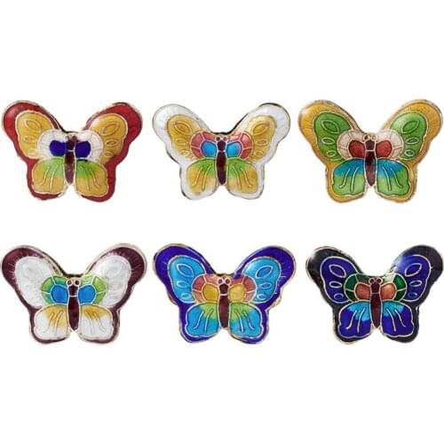 50 pcs Handmade Cloisonne Beads, Butterfly, Mixed Color, 17x23x5mm, Hole: 2mm