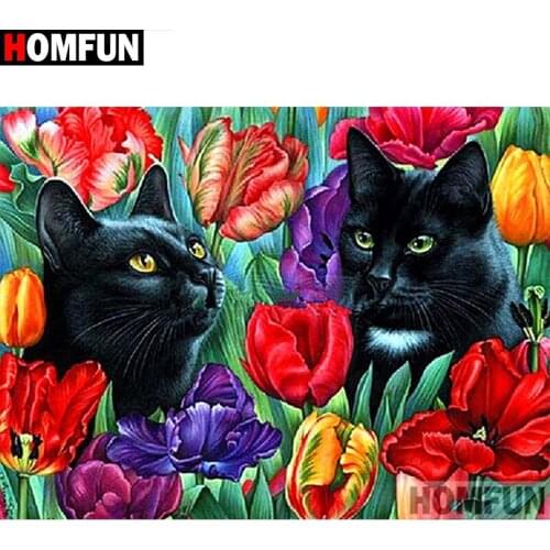 HOMFUN Full Square/Round Drill 5D DIY Diamond Painting "Flower cat" 3D Diamond Embroidery Cross Stitch Home Decor A19334