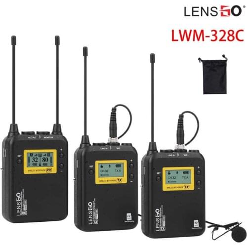 LENSGO LWM-328C Wireless Lavalier Microphone System Audio Lapel Mic for Smartphones DSLR Cameras Interview Recording