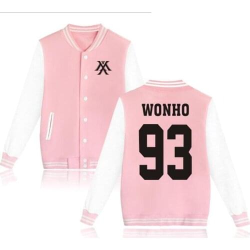 KPOP MONSTA X Baseball Jacket Casacos Femininos Streetwear Hip Hop Harajuku Pink Hoodie Sweatshirt Women Bomber Jacket Coats