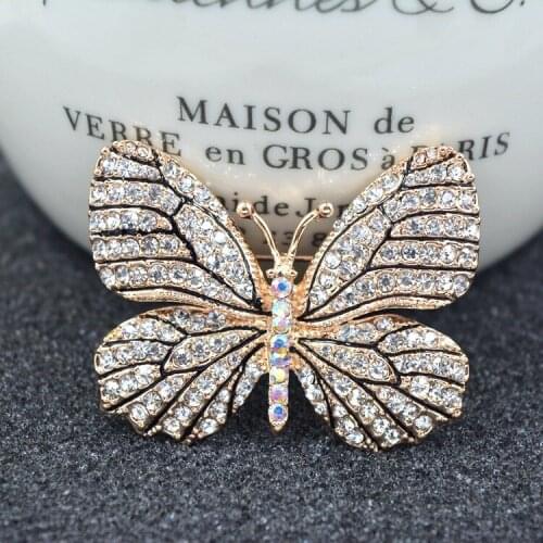 New AB Crystals metal butterfly charm fashion pin brooch ornament jewelry accessories