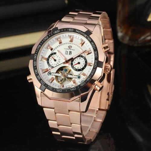Forsining Mens Tourbillon Mechanical Watches Casual Sports Automatic Clock Luxury Business Steel Band Man Watch Relogio