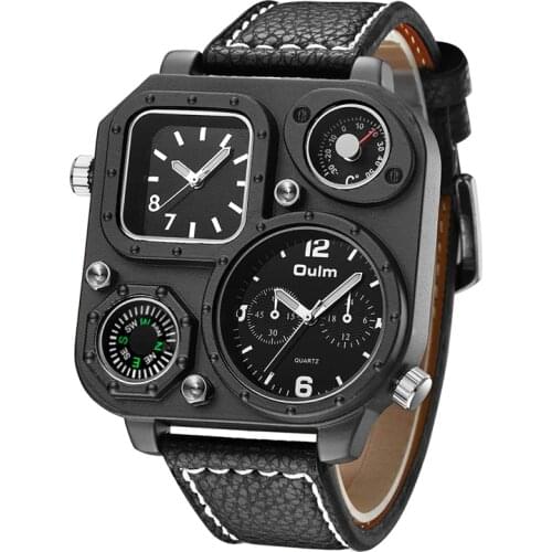 Oulm New Arrive Unique Male Watch Luxury Big Size Square Dial Compass Decoration Quartz Clock Antique Mens Military Watches