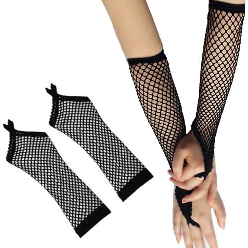 Fishing Net Gloves Long Section Womes Gloves Punk Goth Lady Disco Dance Costume Lace Fingerless Mesh Fishnet Gloves Solid Gloves