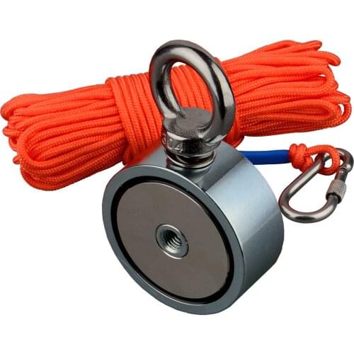 180KG-200KG Double Sided Strong Fishing Magnet Rope Underwanter Metal Salvage Ring Eyebolt Neodymium Magnetic Mount Hold Lift
