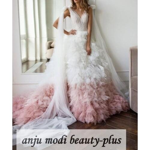 Elegant Long Puffy Tiered Prom Dresses 2021 V Neck Beaded Sleeveless Formal Evening Party Ball Gowns Robe De Soiree