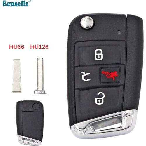 4 Buttons Flip Smart Remote Cover Key Fob Shell Case for VW Volkswagen Golf GTI E-Golf Jetta Atlas HU66 or HU126