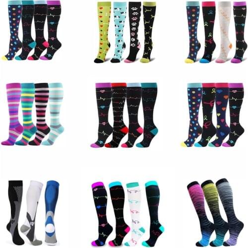 Compression Socks (1/2/3/6/7/8 Pairs) Fit Edema Diabetes Varicose Veins Outdoor Running Cycling Long Pressure Stockings