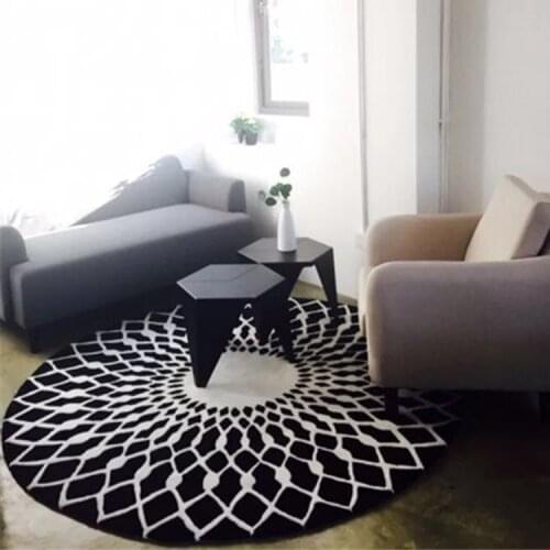LIU fashion fleece Nordic fashion black and white round carpet living room coffee table bedroom study Chinese rug hallway mat