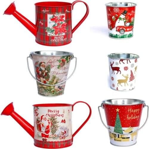 Creative Santa Claus Tin flower pot garden accessories Mini Christmas watering can bucket kids Tools Succulent Pots home decor
