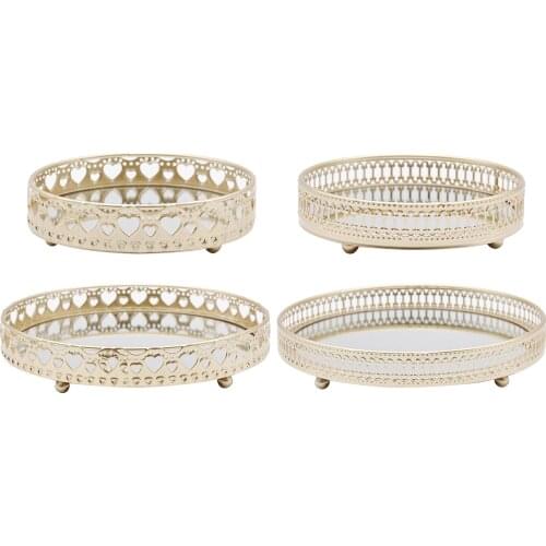 Round Golden Mirror Candle Tray Plate Wedding Table Decorative Mirror Tray