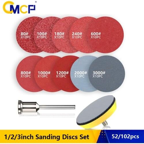 CMCP 1" 2" 3" Sander Disc 80-3000 Grits Sanding Discs With Abrasive Polish Pad Plate And 1/8" Shank Set For Polishing Tools