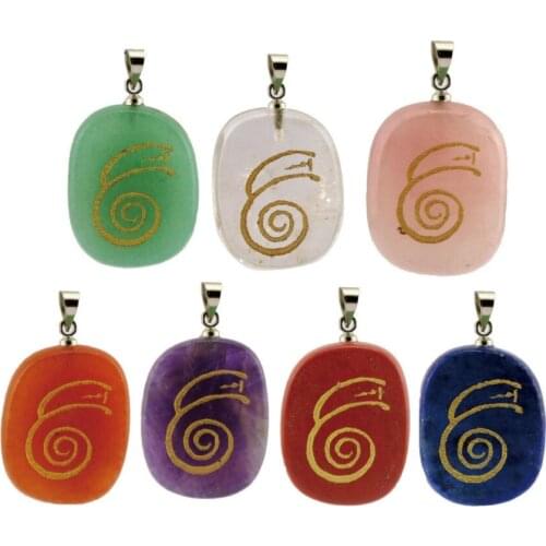 Natural crystal pendant Japan aura elliptical sheet DAI KO MYO religious symbol pattern pendant wholesale
