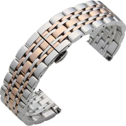 Metal Stainless Steel Watch Band Wrist Strap 16mm 18mm 20mm 22mm Replacement Butterfly Clasp Bracelet Men Women Black Rose Gold