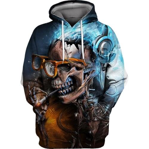 Papertiger Blue Lightning Broken Glass Metal Skull Print Fashion 3D Hooded Sweatshirt