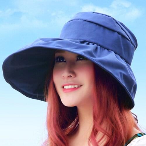 Fashion Casual Solid Polyester Wide Brim Floppy Ladies Beach Cap Foldable Summer Sun Hats For Women UV Protection Sun Shade