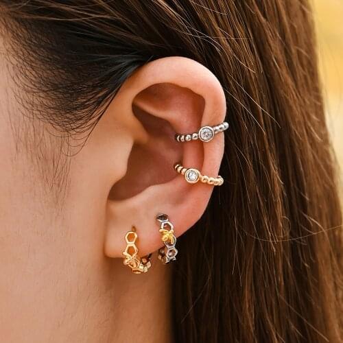Fashion Honeycomb Style Hollow Hexagon Geometric Hoop Earrings for Women Little Bee Ear Buckle Beaded CZ Fake Cartilage Ear Cuff