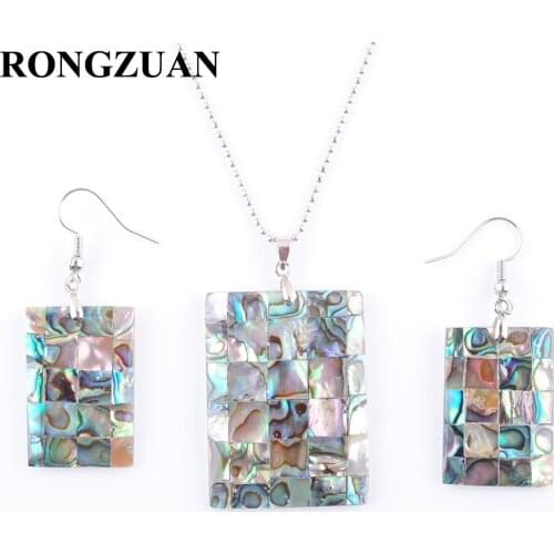 Jewelry Set For Women Gift Natural New Zealand Abalone Shell Oblong Beads Earring Pendant & Necklace Chain 45cm TQ3005