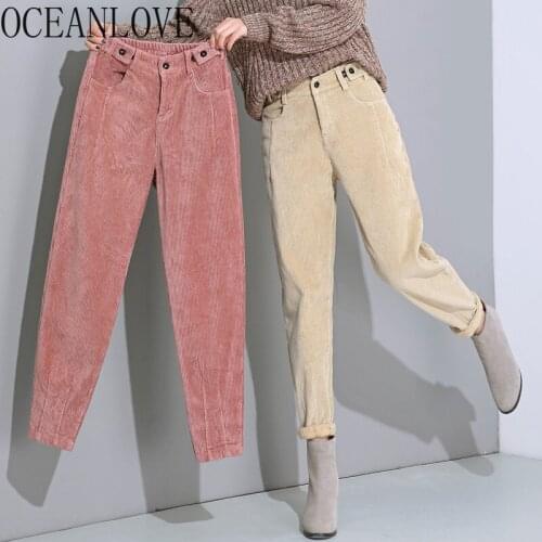OCEANLOVE Plus Size Harem Pants Women Solid Autumn Winter Corduroy Vintage Pantalones De Mujer High Waist Warm Trousers