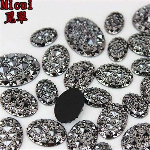 Micui 100pcs 10*14/13*18/18*25mm Oval Resin Rhinestone Flatback Stone Beads For DIY Bags Crafts Wedding Decoration ZZ184
