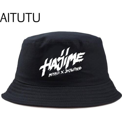 Summer Bucket Hats men Hajime Miyagi Andy print Foldable Fisherman Hat Woman Sun Fisherman Cap Fashion Soild Panama Bucket Hat