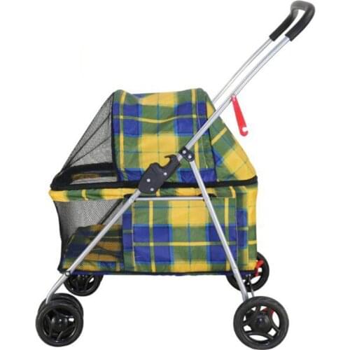 Portable Dog trolley Folding Pet cart Four wheels Dog stroller shock absorption handcart