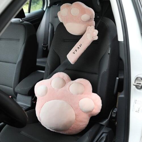 Cat Paw Cushion Cute Car Seat Cushion Stuffed Cat Paw Car Headrest Waist Pillow Plush Car Back Cushion Sofa Chair Decor