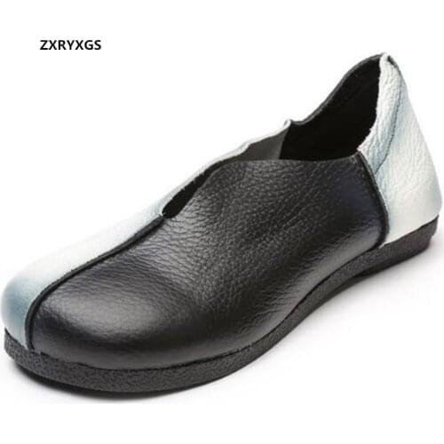 Promotion 2021 Spell Colors Soft Genuine Leather Shoes Woman Casual Shoes Soft Sole Comfortable Shoes Women Flats Trendy Shoes